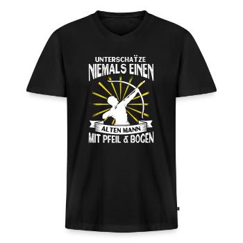 Bogenschießen Pfeil Bogen Alter Mann Geschenk - Männer Premium Bio T-Shirt mit V-Ausschnitt - Schwarz - Vorne - Nico (187cm)