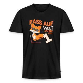 Ich Bin 1 1.Geburtstag Fuchs Geschenk - Männer Premium Bio T-Shirt mit V-Ausschnitt - Schwarz - Vorne - Nico (187cm)