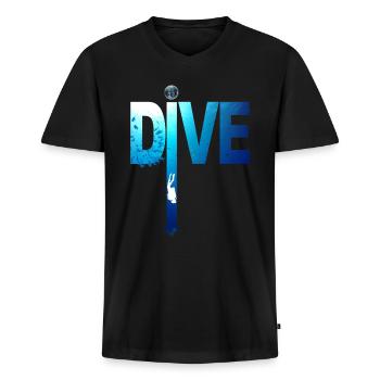 plongée sous marine graphique : Dive Fleche plonge - T-shirt encolure en V Premium bio Homme - noir - Devant - Nico (187cm)