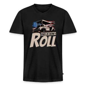 Golfwagen So Rolle Ich Einen Lustigen Golfer - Männer Premium Bio T-Shirt mit V-Ausschnitt - Schwarz - Vorne - Nico (187cm)
