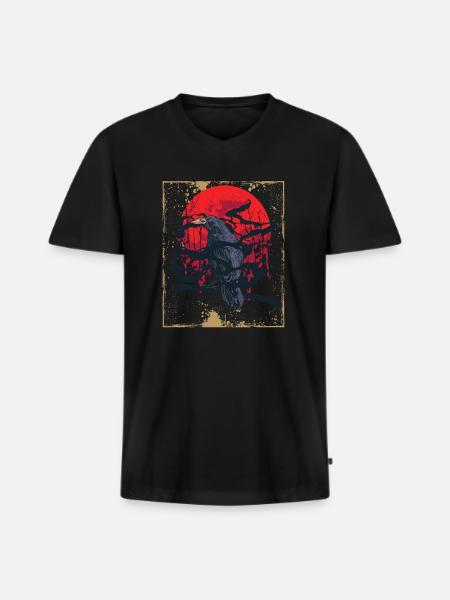 Gothic Skull-Red Moon-Black Crow - Men's Premium Organic T-shirt with V-neck - black