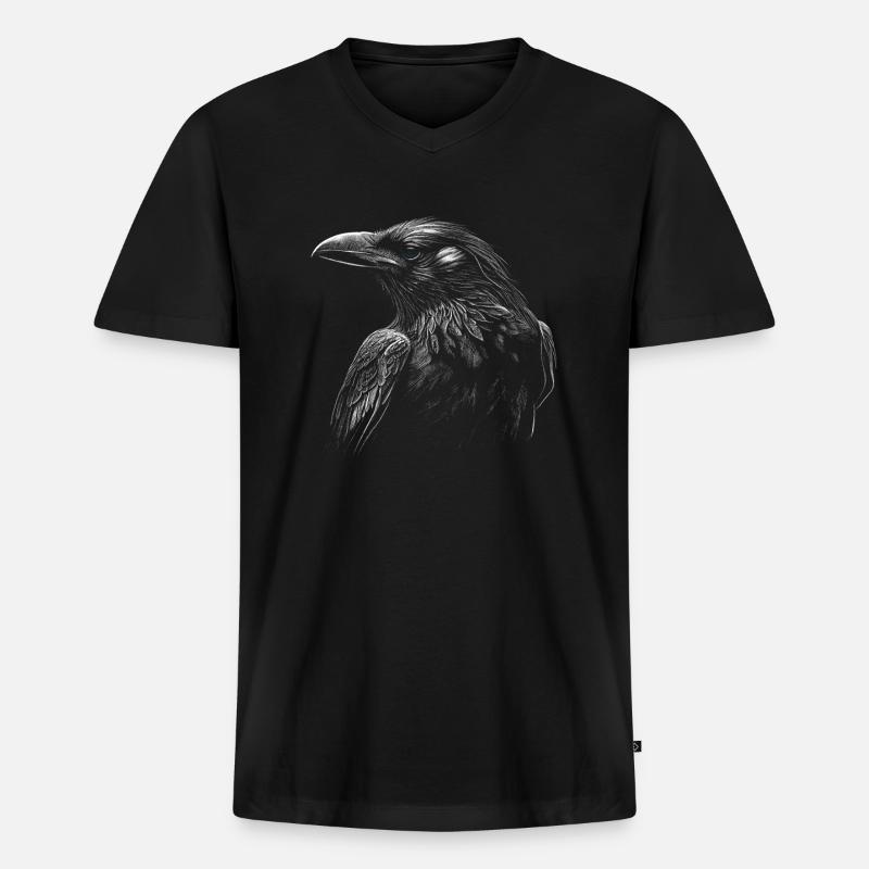Gothic Moon Black Crow - Männer Premium Bio T-Shirt mit V-Ausschnitt - Schwarz
