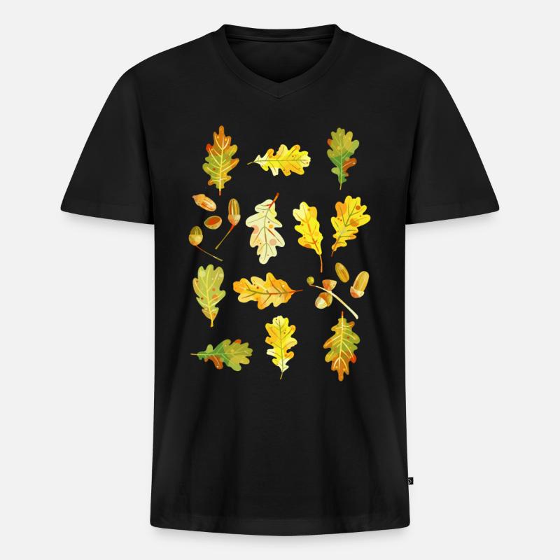 Eichenblätter und Eicheln - Männer Premium Bio T-Shirt mit V-Ausschnitt - Schwarz