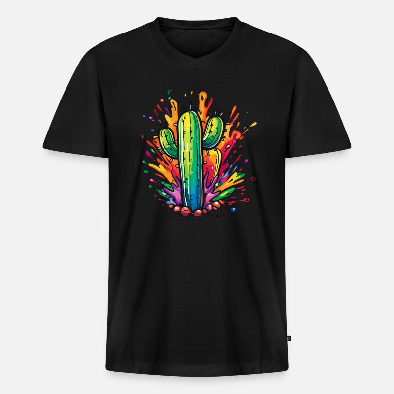 Bunter Kaktus-Explosion - Männer Premium Bio T-Shirt mit V-Ausschnitt - Schwarz