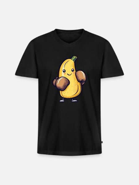 Boxende Banane - Männer Premium Bio T-Shirt mit V-Ausschnitt - Schwarz