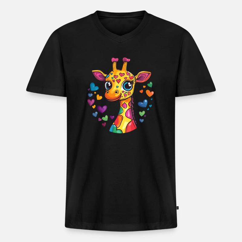 Herzige Regenbogen-Giraffe - Männer Premium Bio T-Shirt mit V-Ausschnitt - Schwarz