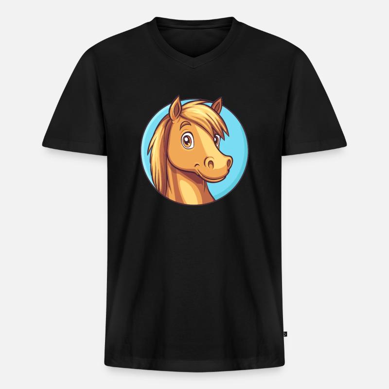 Fröhliches Pferd mit Lächeln - Männer Premium Bio T-Shirt mit V-Ausschnitt - Schwarz