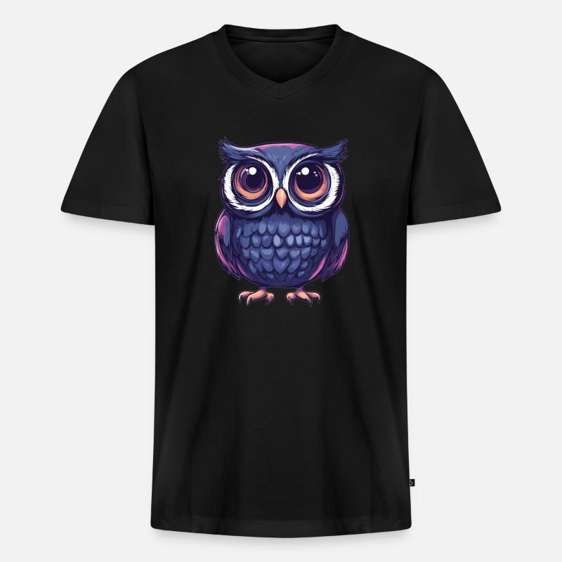Niedliche Eule mit Kulleraugen - Männer Premium Bio T-Shirt mit V-Ausschnitt - Schwarz