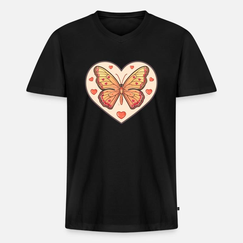 Herzschmetterling mit Liebe - Männer Premium Bio T-Shirt mit V-Ausschnitt - Schwarz