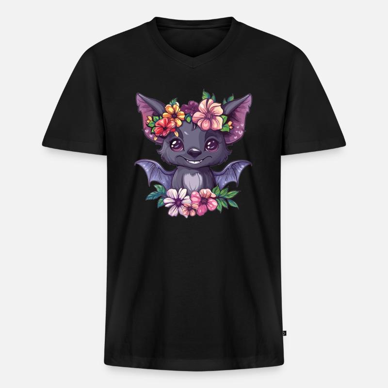 Blumenfledermaus mit Lächeln - Männer Premium Bio T-Shirt mit V-Ausschnitt - Schwarz