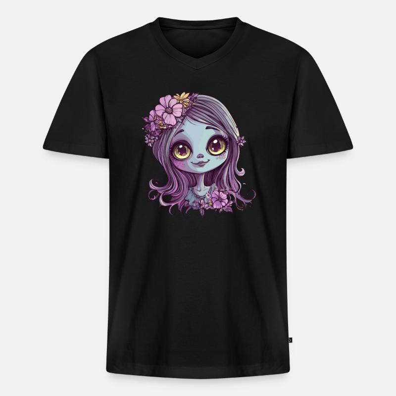 Blumenkind mit Glanzblick - Männer Premium Bio T-Shirt mit V-Ausschnitt - Schwarz