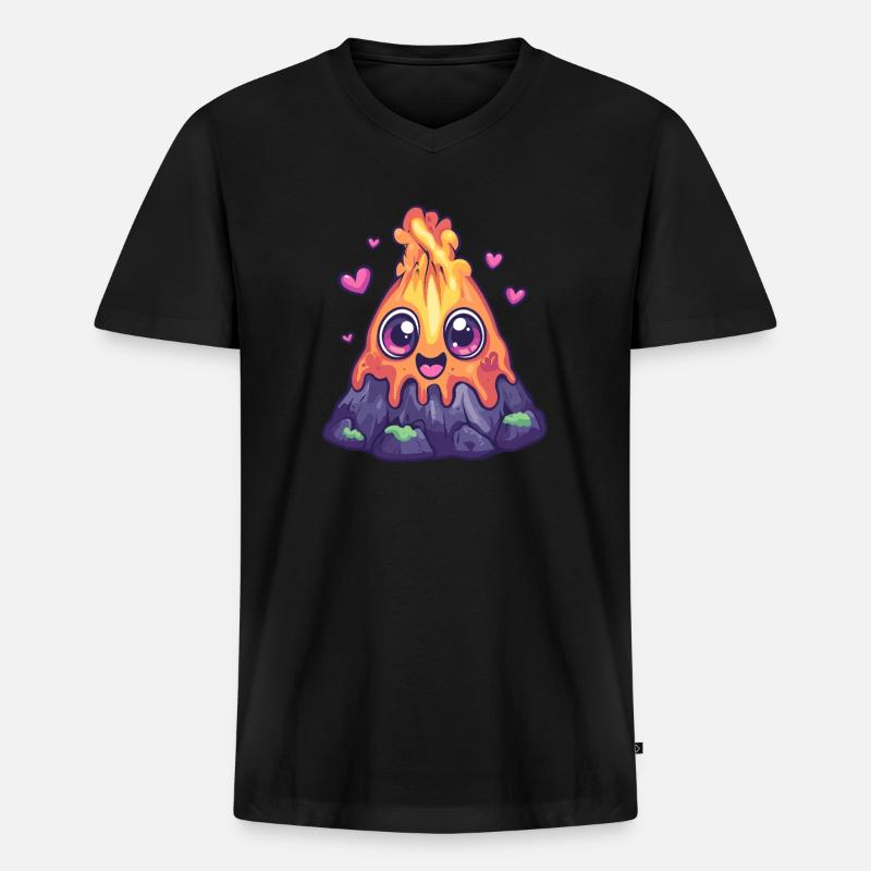 Vulkan mit Herzchen - Männer Premium Bio T-Shirt mit V-Ausschnitt - Schwarz