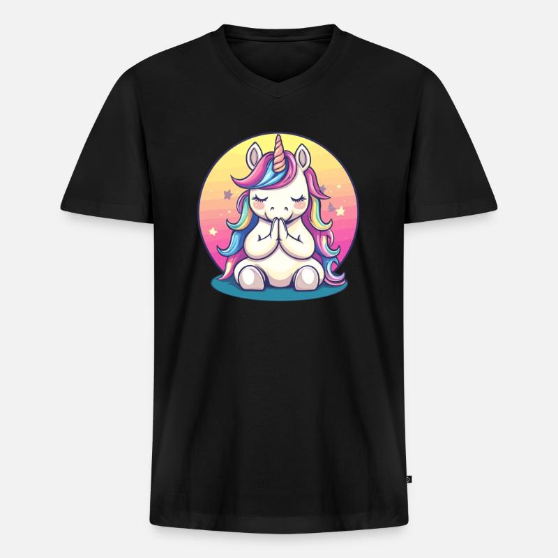 Meditierendes Einhorn - Männer Premium Bio T-Shirt mit V-Ausschnitt - Schwarz