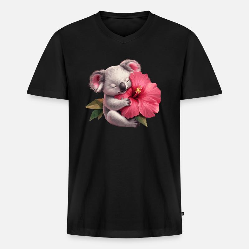 Koala mit Riesenblume - Männer Premium Bio T-Shirt mit V-Ausschnitt - Schwarz