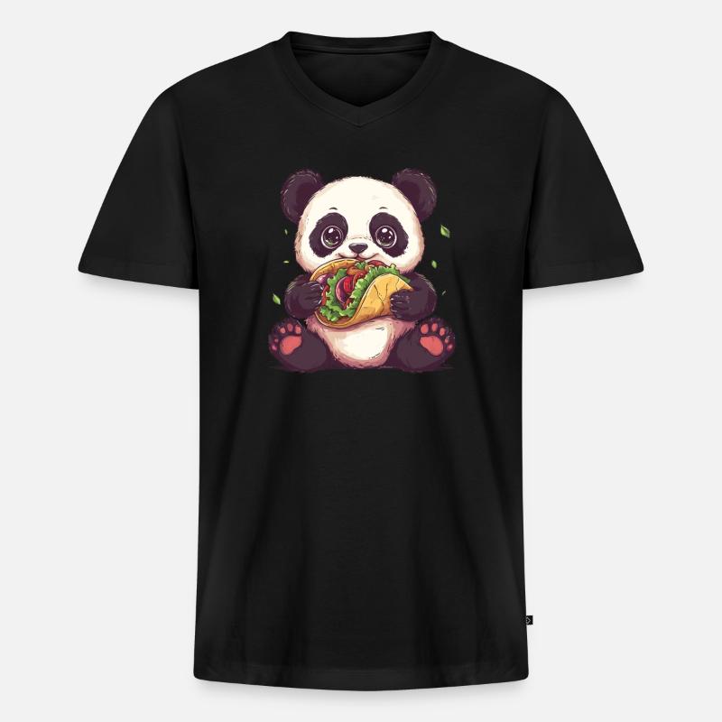 Panda Taco - Männer Premium Bio T-Shirt mit V-Ausschnitt - Schwarz
