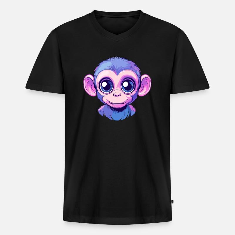 Bunter Affe Gesicht - Männer Premium Bio T-Shirt mit V-Ausschnitt - Schwarz