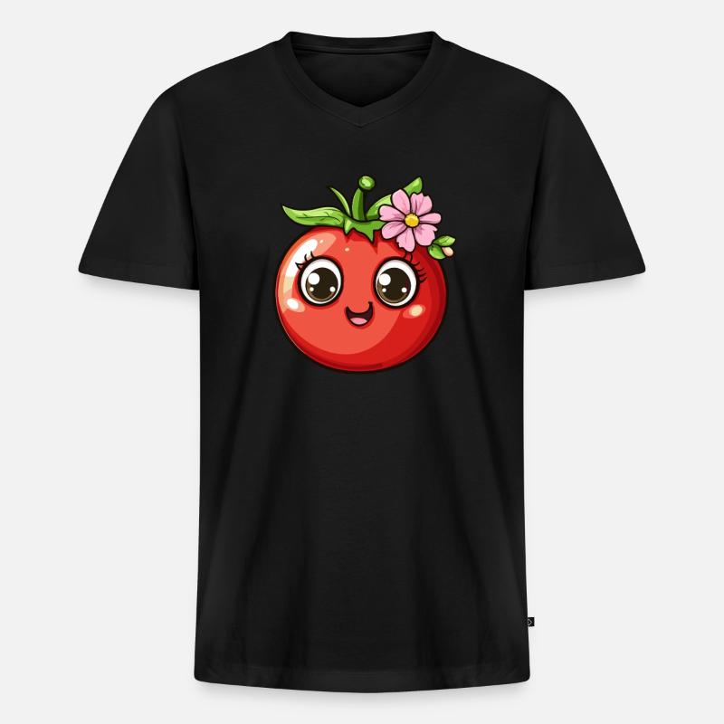 Tomate mit Blüte - Männer Premium Bio T-Shirt mit V-Ausschnitt - Schwarz