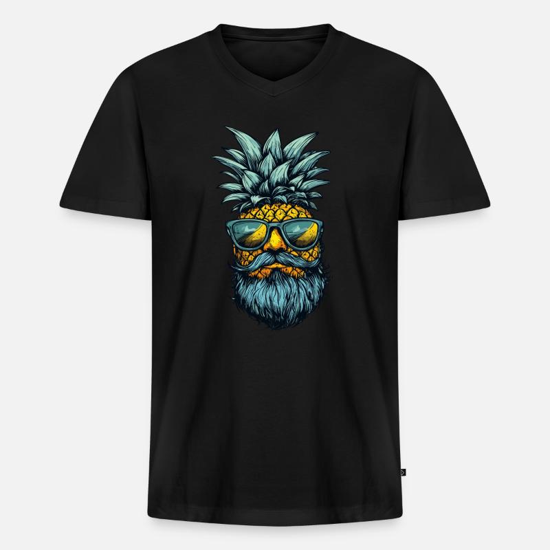 Ananas mit Bart - Männer Premium Bio T-Shirt mit V-Ausschnitt - Schwarz
