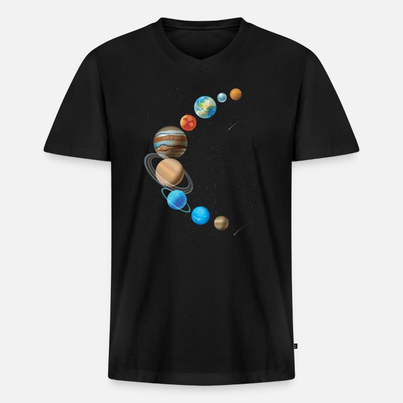 Sonnensystem in Sichelform - Männer Premium Bio T-Shirt mit V-Ausschnitt - Schwarz