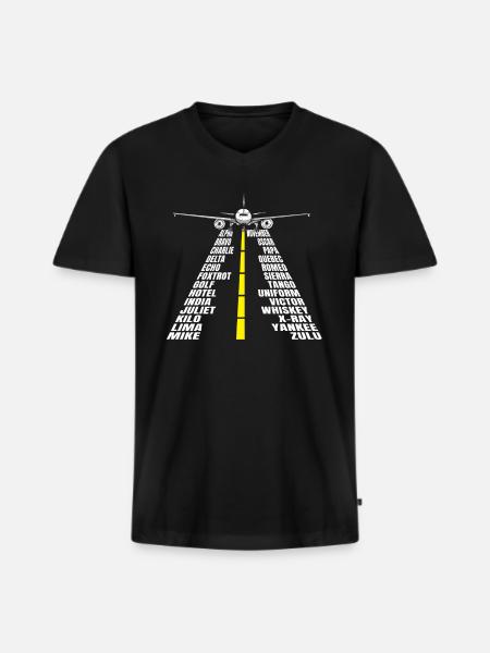 Fonetisk alfabet Fly Pilot Aviator Airplane - Premium økologisk T-shirt med V-hals til mænd - sort