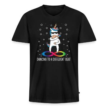 Dancing To A Different Beat Neurodiversity Unicorn - T-shirt encolure en V Premium bio Homme - noir - Devant - Nico (187cm)