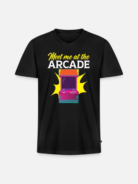 Meet Me At The Arcade Gaming Video Gamer - Premium økologisk T-skjorte med V-hals for menn - svart