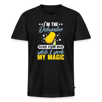 Ich bin der Beruf des Geschirrspülers - Männer Premium Bio T-Shirt mit V-Ausschnitt - Schwarz - Vorne - Nico (187cm)