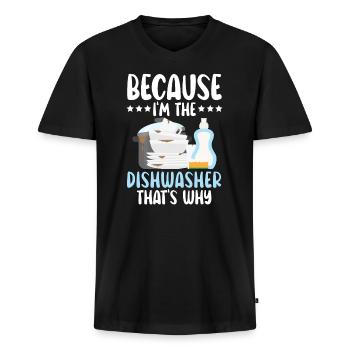 Weil ich der Beruf des Geschirrspülers bin - Männer Premium Bio T-Shirt mit V-Ausschnitt - Schwarz - Vorne - Nico (187cm)