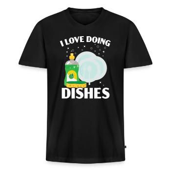 Ich liebe es, das Geschirrspüler Geschirrspüler zu machen - Männer Premium Bio T-Shirt mit V-Ausschnitt - Schwarz - Vorne - Nico (187cm)