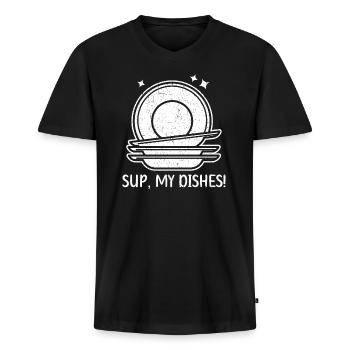 Sup Mein Geschirrspüler Beruf Geschirrspüler - Männer Premium Bio T-Shirt mit V-Ausschnitt - Schwarz - Vorne - Nico (187cm)