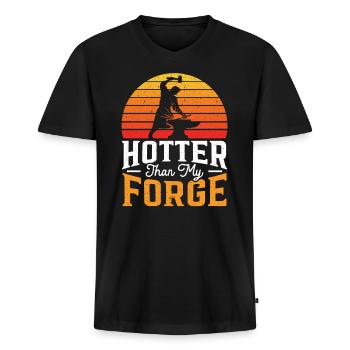 Plus chaud que ma forge forgeron forge forge - T-shirt encolure en V Premium bio Homme - noir - Devant - Nico (187cm)