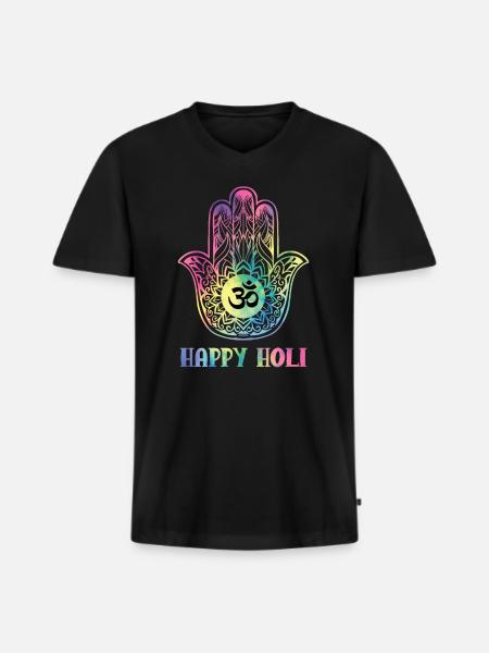 Happy Holi Hinduism Hindu Buddhist Holi Festival - Men's Premium Organic T-shirt with V-neck - black