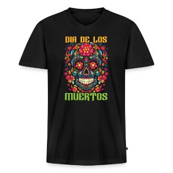 Dia De Los Muertos Sugar Skull Vacances mexicaines - T-shirt encolure en V Premium bio Homme - noir - Devant - Nico (187cm)