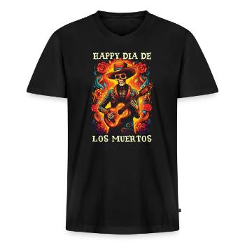Dia De Los Muertos Sugar Skull Vacances mexicaines - T-shirt encolure en V Premium bio Homme - noir - Devant - Nico (187cm)