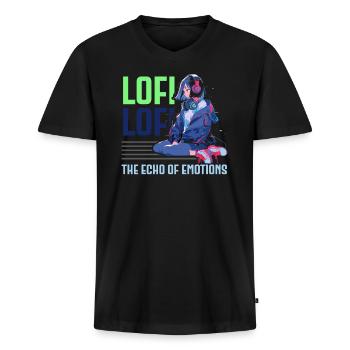 Lofi Mélomane Basse Fidélité Esthétique Japonaise - T-shirt encolure en V Premium bio Homme - noir - Devant - Nico (187cm)