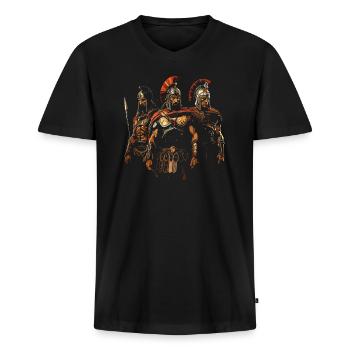 Guerre de Troie Guerrier Grèce antique Mythologie grecque - T-shirt encolure en V Premium bio Homme - noir - Devant - Nico (187cm)