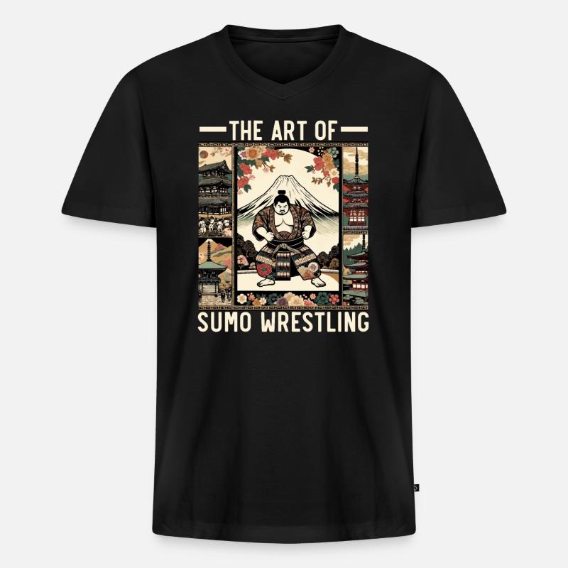 Sumo-Ringer Japanisches Ringen Sumo-Ringen - Männer Premium Bio T-Shirt mit V-Ausschnitt - Schwarz