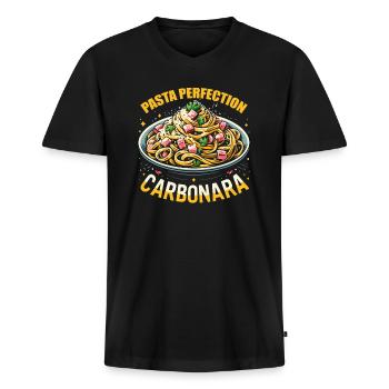 Nouilles carbonara Pâtes Nouilles Cuisine italienne - T-shirt encolure en V Premium bio Homme - noir - Devant - Nico (187cm)