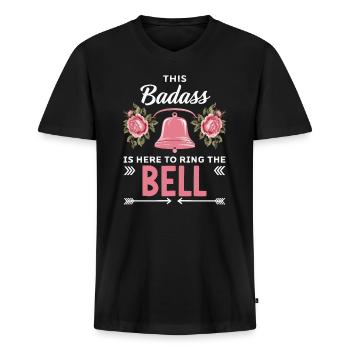 Mois de la sensibilisation au cancer du sein Pink Ribbon Chemo - T-shirt encolure en V Premium bio Homme - noir - Devant - Nico (187cm)