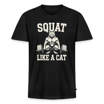 Musculation Chat Fitness Entraînement Instructeur de gym - T-shirt encolure en V Premium bio Homme - noir - Devant - Nico (187cm)