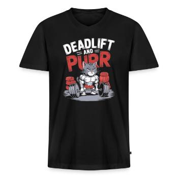Bodybuilding Katze Fitness Workout Fitnessstudio Trainer - Männer Premium Bio T-Shirt mit V-Ausschnitt - Schwarz - Vorne - Nico (187cm)