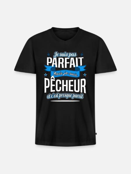 pêcheur fan de pêche - T-shirt encolure en V Premium bio Homme - noir