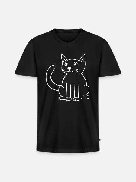 Cute Cat Drawing Illustration Kitty - Men's Premium Organic T-shirt with V-neck - black