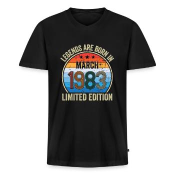 Legends Are Born In March 1983 Limited Edition - Männer Premium Bio T-Shirt mit V-Ausschnitt - Schwarz - Vorne - Nico (187cm)