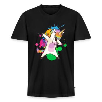 Dab Licorne - T-shirt encolure en V Premium bio Homme - noir - Devant - Nico (187cm)