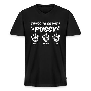 Pussy cat - Men's Premium Organic T-shirt with V-neck - black - Front - Nico (187cm)