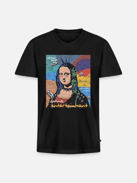 Pop Art Mona Lisa Underholdning Leonardo Da Vinci - Premium økologisk T-shirt med V-hals til mænd - sort