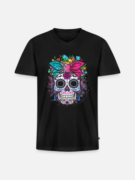 Awesome Muertos Drip Rave Music Party Techno Beat - Camiseta ecológica prémium para hombre con cuello de pico - negro