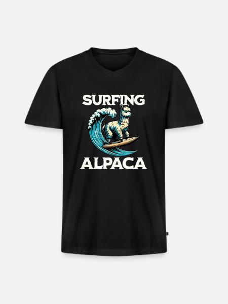 Surfing Alpaca - Men's Premium Organic T-shirt with V-neck - black