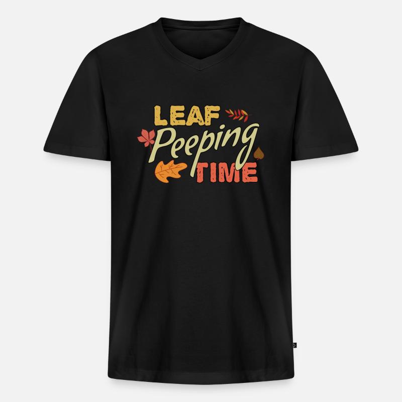Blatt-Peeping Zeit Laub Blatt-Peeping - Männer Premium Bio T-Shirt mit V-Ausschnitt - Schwarz